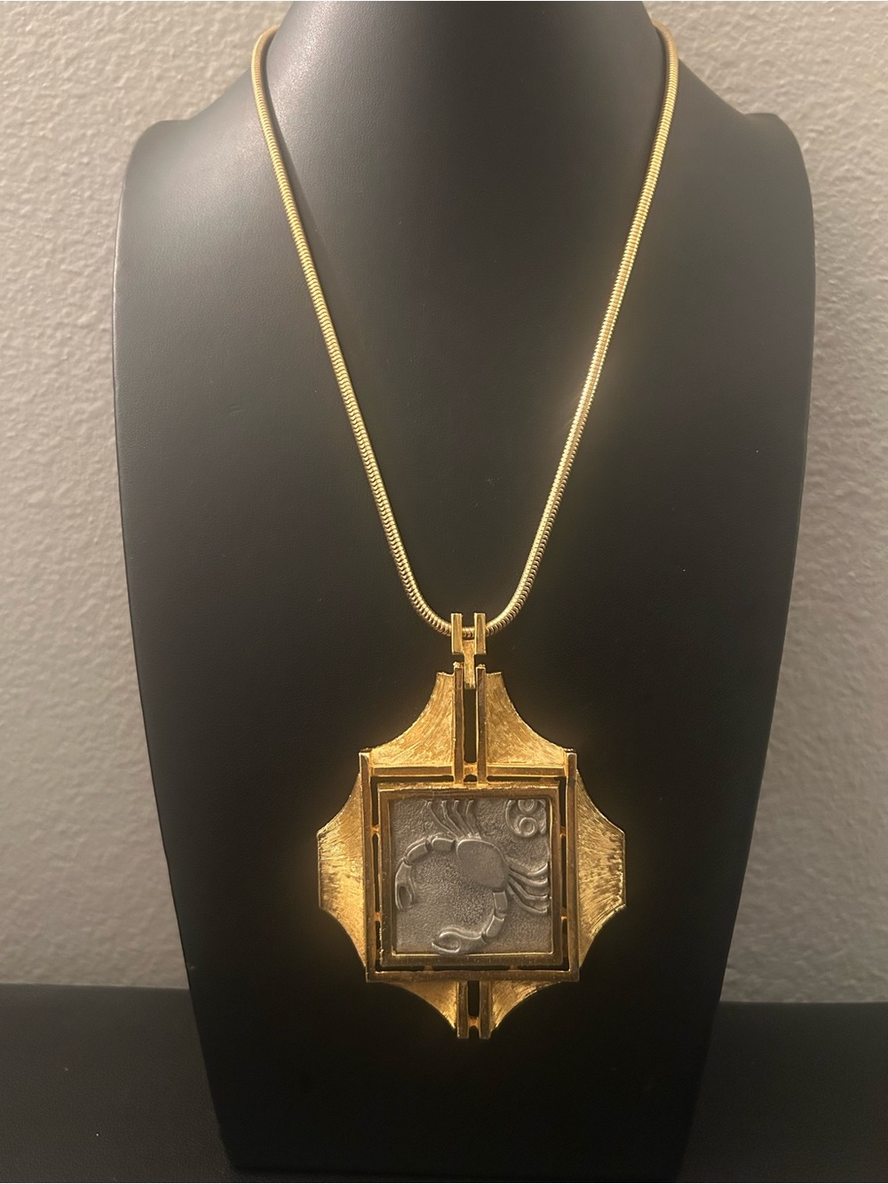 Gold-Tone Zodiac Pendant Necklace with Silver Cancer Motif